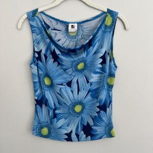 VINTAGE BLUE ING FLORAL‎ COW NECK TOP
